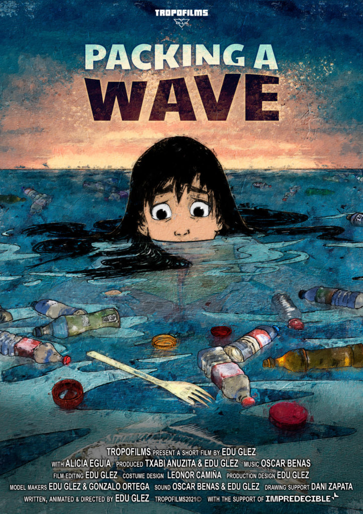 Cartel del corto de animación "Packing a wave"